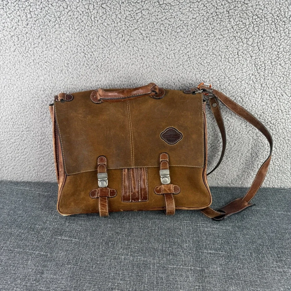 Geno D'Lucca Messenger Bag Mens Large Brown Suede Leather Vintage Satchel